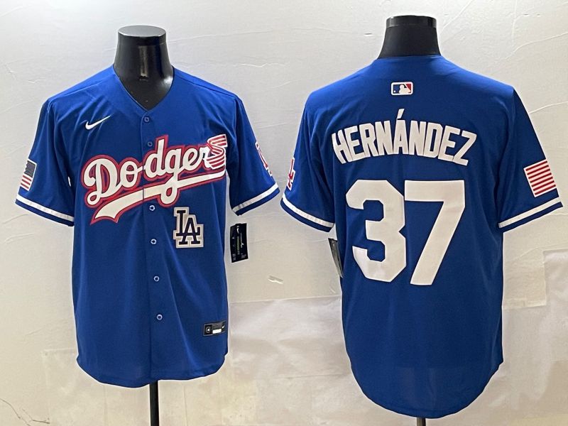 Men Los Angeles Dodgers 37 Hernandez Blue Second generation Joint Name Nike 2025 MLB Jersey style 10